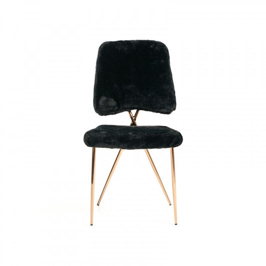 Set of Two Black and Gold Upholstered Fabric Dining Side Chairs