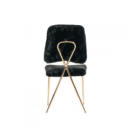 Set of Two Black and Gold Upholstered Fabric Dining Side Chairs