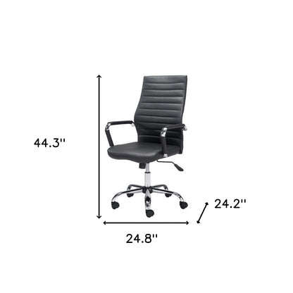Silver and Black Adjustable Swivel Faux Leather Rolling Conference Office Chair