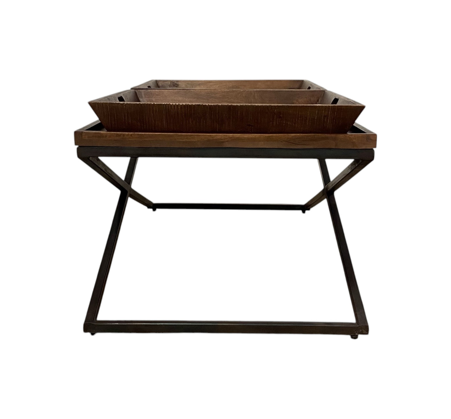 27" Brown And Black Solid Wood Cross Legs Coffee Table