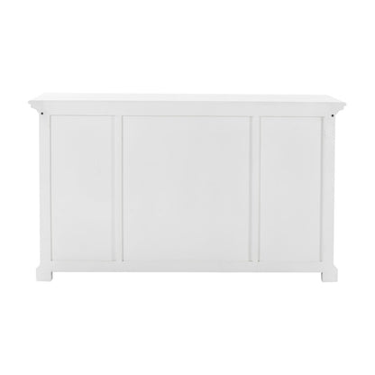 57" White Solid Wood Three Drawer Sideboard with Four Glass Doors