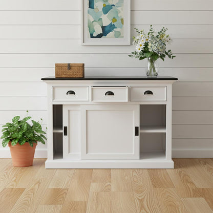 Modern Farmhouse Black And White Buffet Server With Sliding Doors
