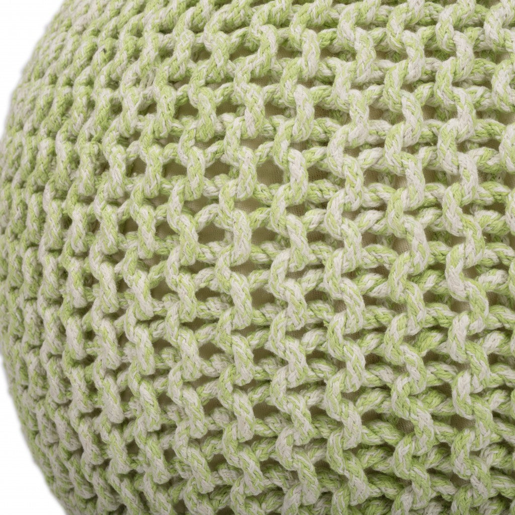 19" Green Wool Round Pouf Ottoman
