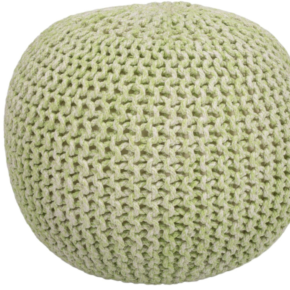 19" Green Wool Round Pouf Ottoman