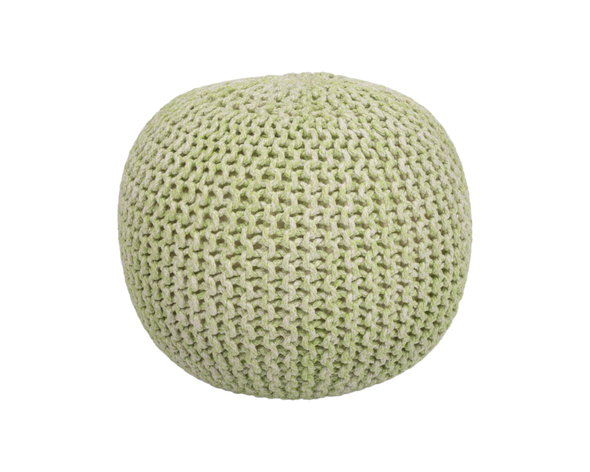 19" Green Wool Round Pouf Ottoman