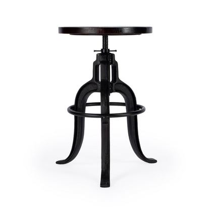 28" Brown and Black Manufactured Wood and Iron Backless Swivel Bar Chair