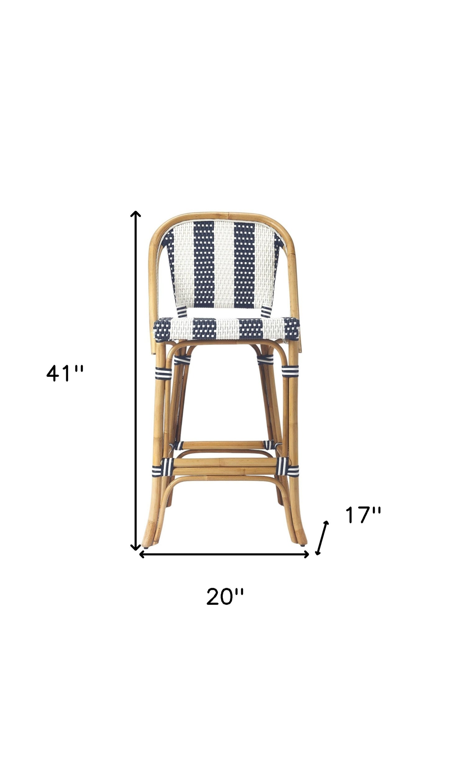 28" Blue and White and Natural Rattan Bar Chair