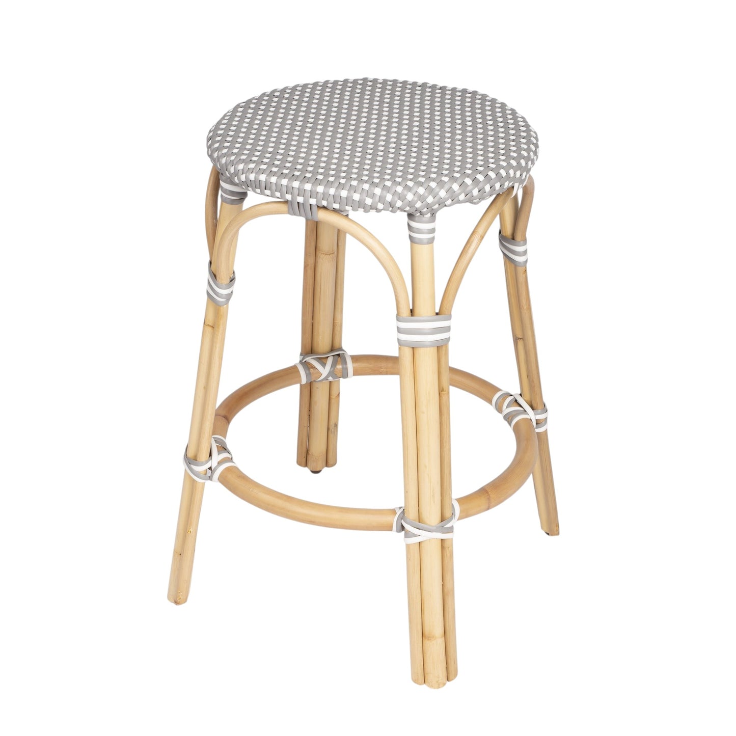 24" Natural Gray And Heavy Duty Plastic and Rattan Backless Counter Height Bar Chair