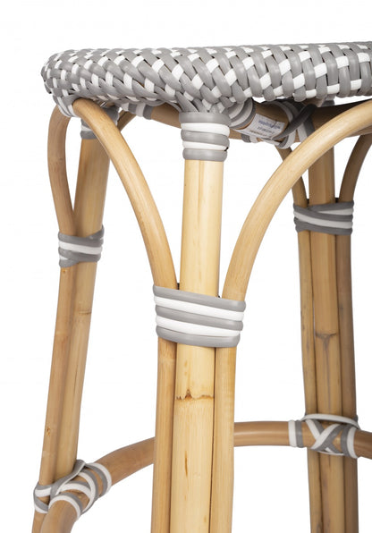 24" Natural Gray And Heavy Duty Plastic and Rattan Backless Counter Height Bar Chair