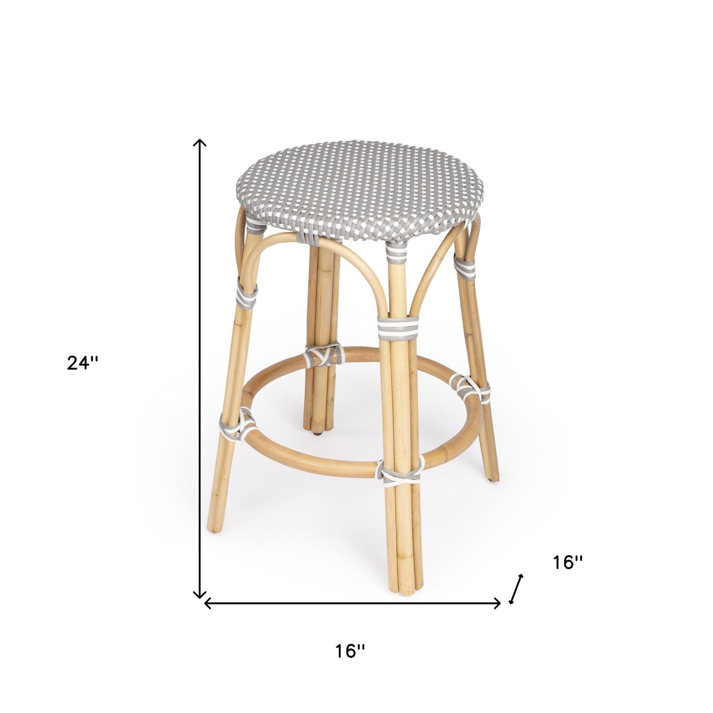 24" Natural Gray And Heavy Duty Plastic and Rattan Backless Counter Height Bar Chair
