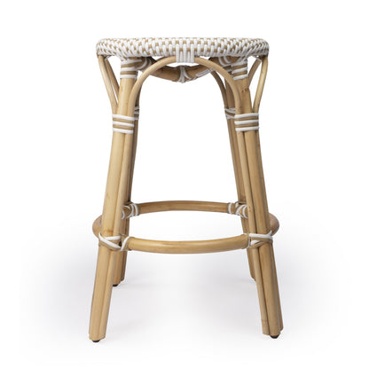 24" Natural and White Rattan Backless Counter Height Bar Chair