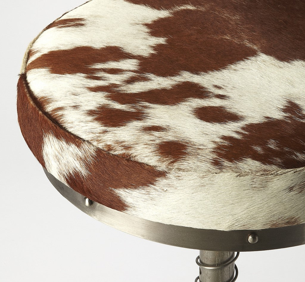 Brown And White and Silver Iron Backless Swivel Bar Chair
