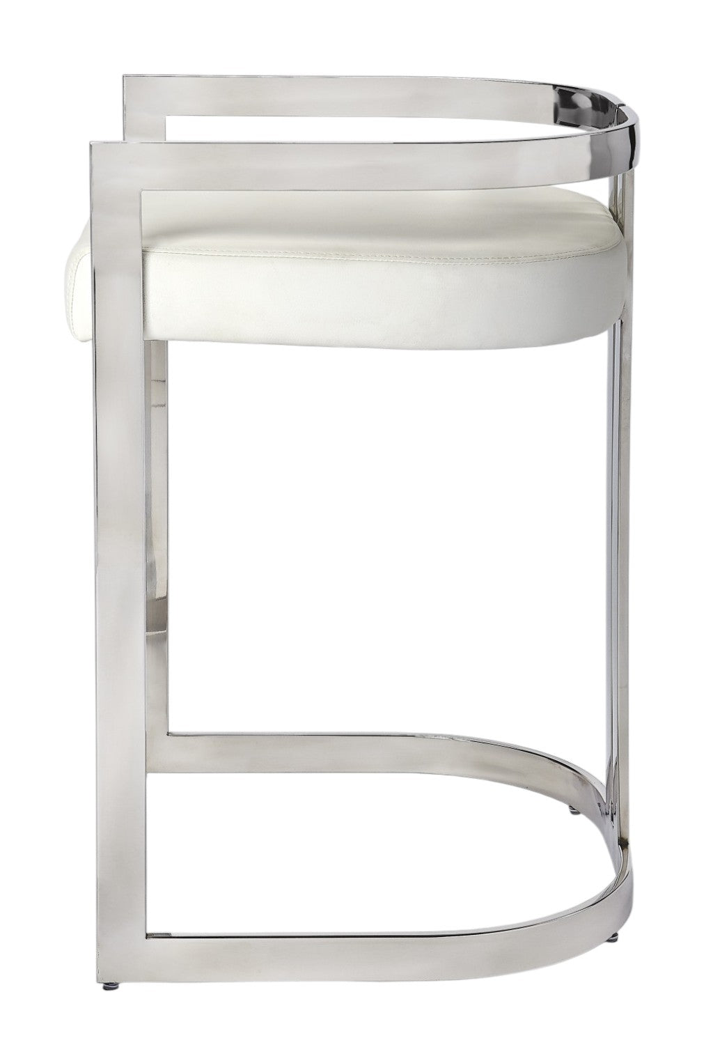 28" White and Silver Stainless Steel and Iron Low Back Counter Height Bar Chair