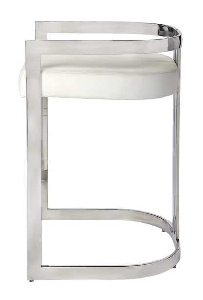 28" White and Silver Stainless Steel and Iron Low Back Counter Height Bar Chair