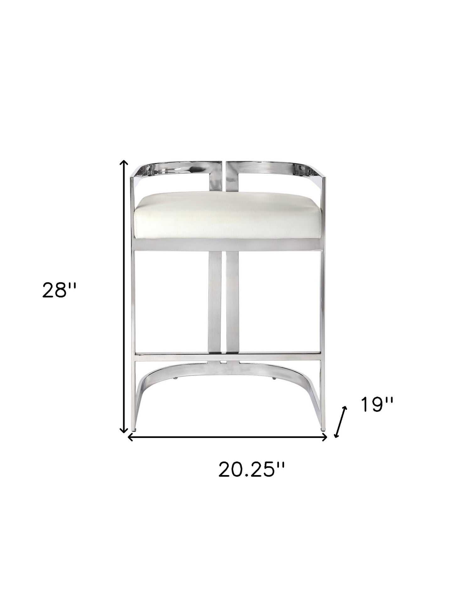 28" White and Silver Stainless Steel and Iron Low Back Counter Height Bar Chair