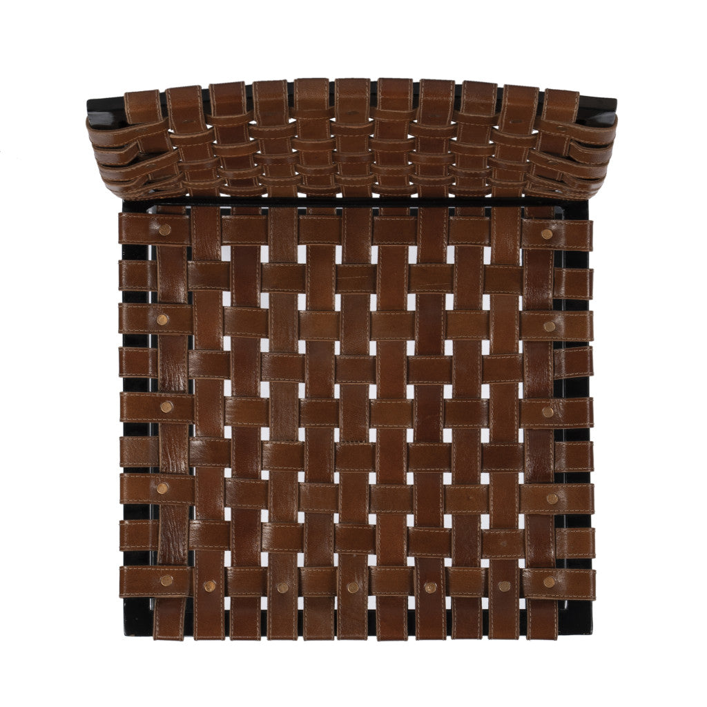 28" Brown and Black Leather and Iron Bar Chair