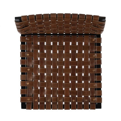 28" Brown and Black Leather and Iron Bar Chair