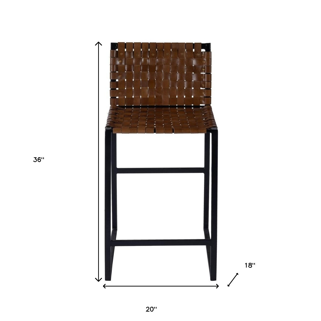 36" Brown and Black Leather and Iron Bar Chair