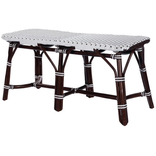 43" White and Dark Brown Rattan and Wicker Bench