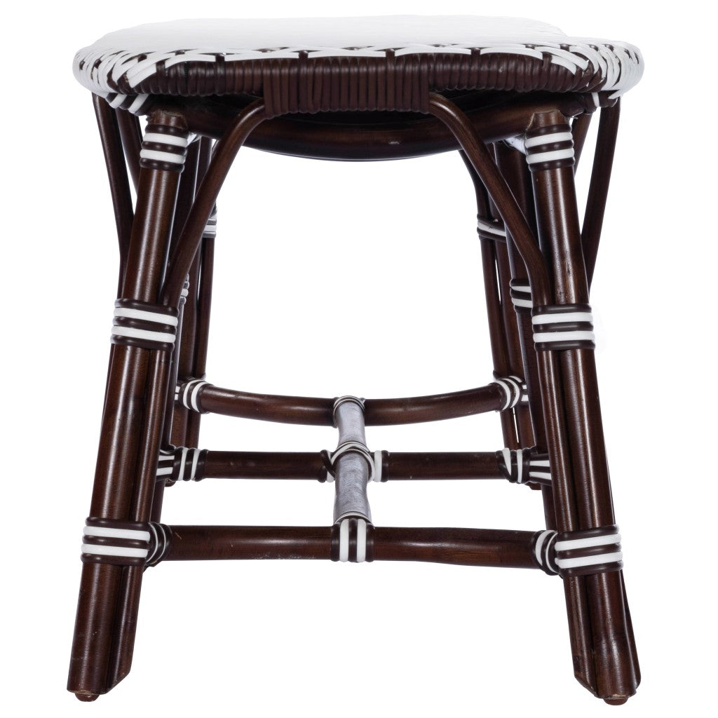 43" White and Dark Brown Rattan and Wicker Bench