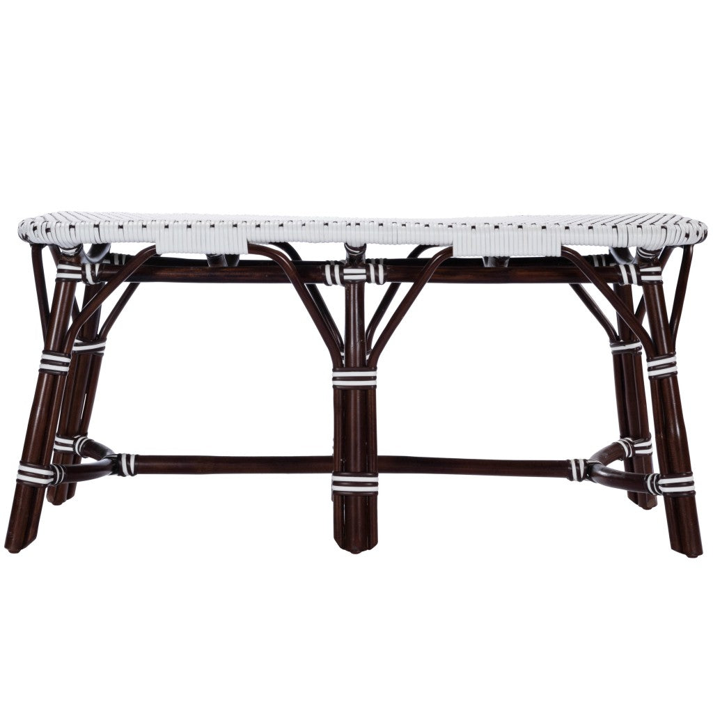 43" White and Dark Brown Rattan and Wicker Bench