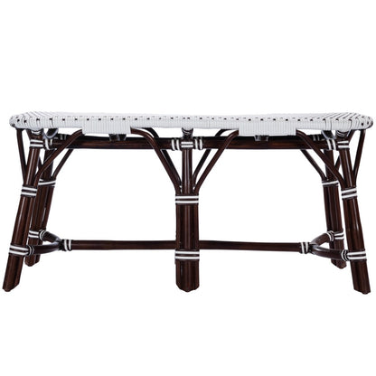 43" White and Dark Brown Rattan and Wicker Bench