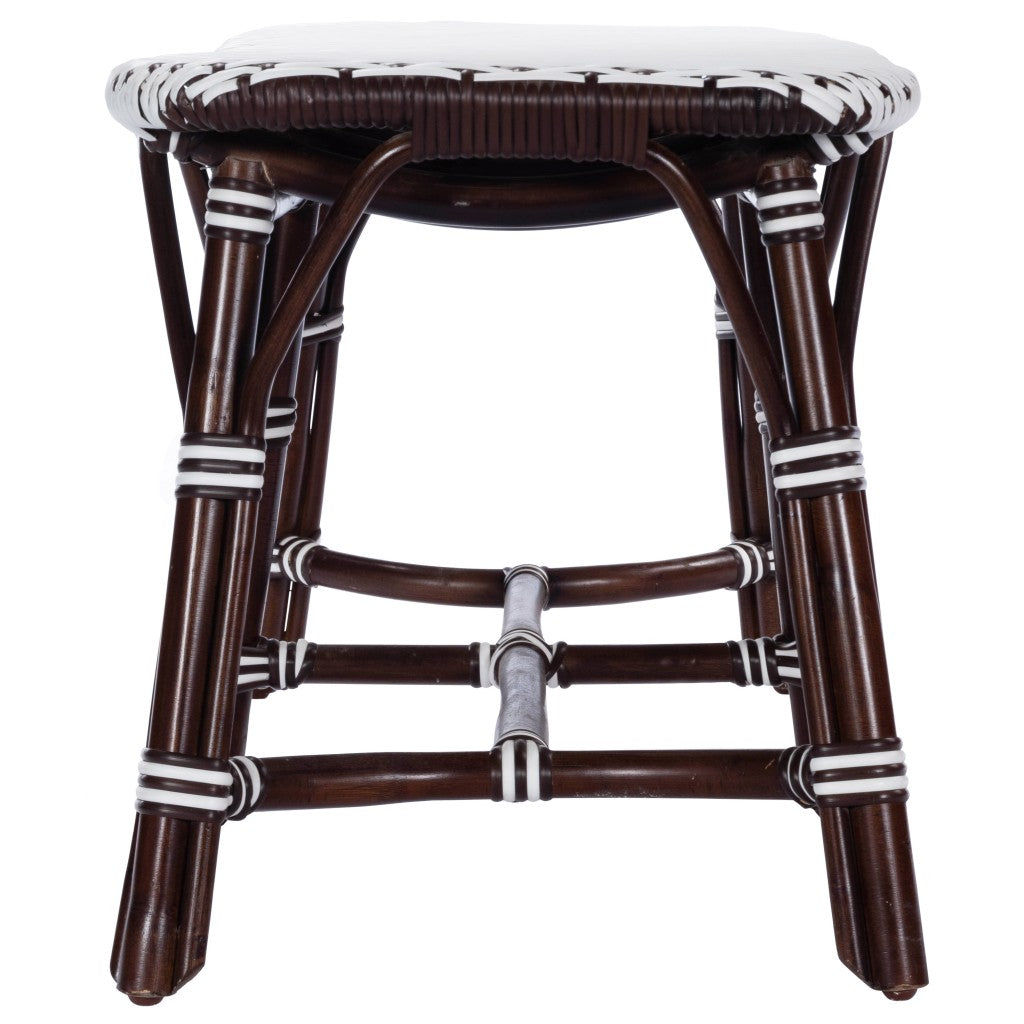 43" White and Dark Brown Rattan and Wicker Bench