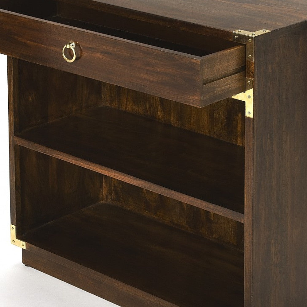 28" Dark Brown Wood Two Tier Bookcase with A Drawer