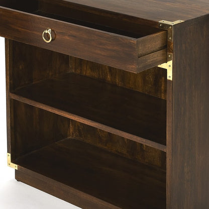 28" Dark Brown Wood Two Tier Bookcase with A Drawer