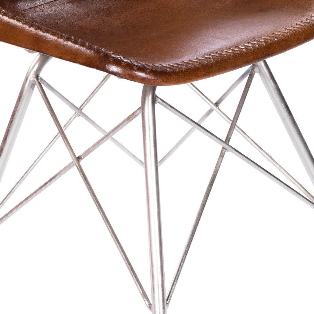 19" Brown and Silver Faux Leather Side Chair