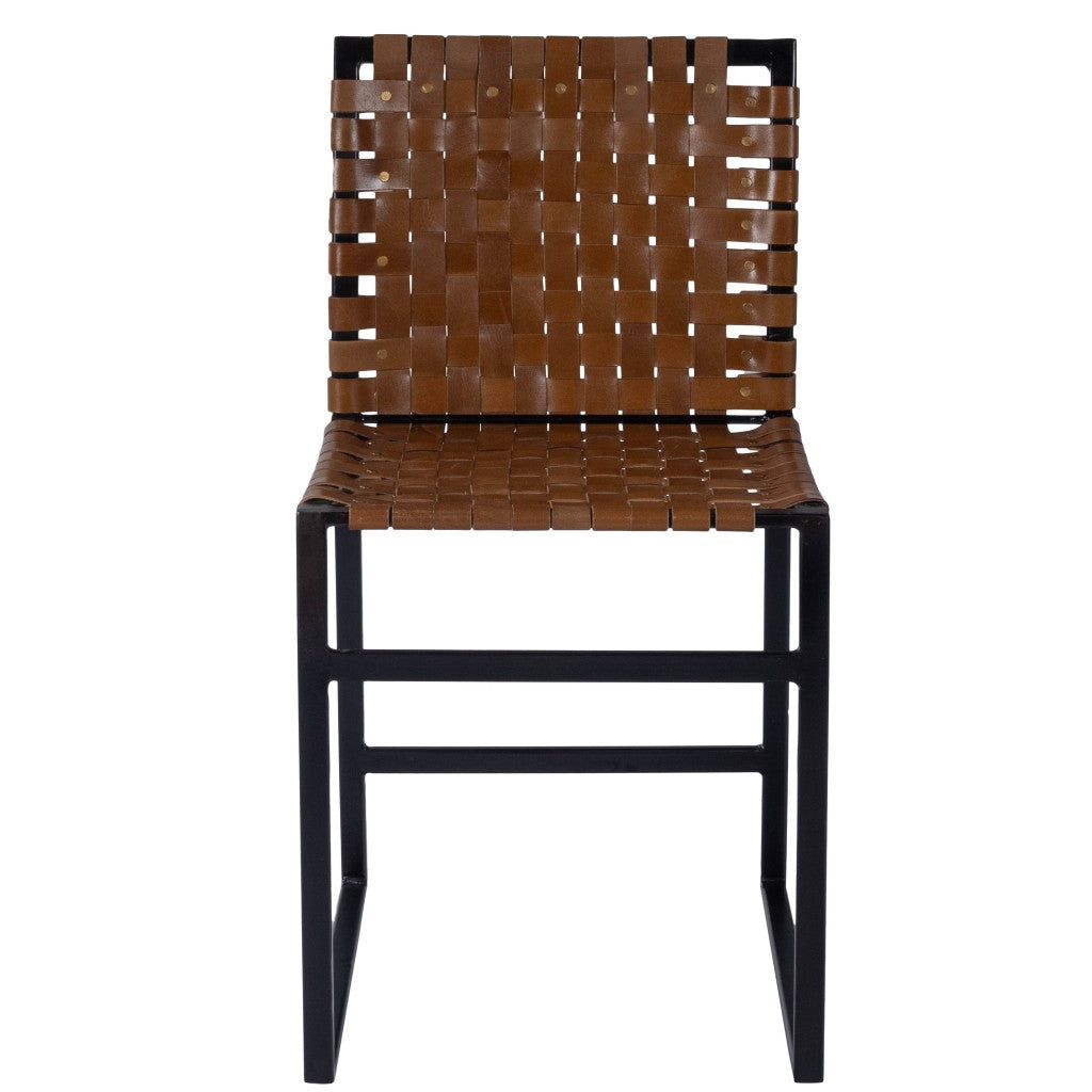 17" Brown and Black Faux Leather Side Chair