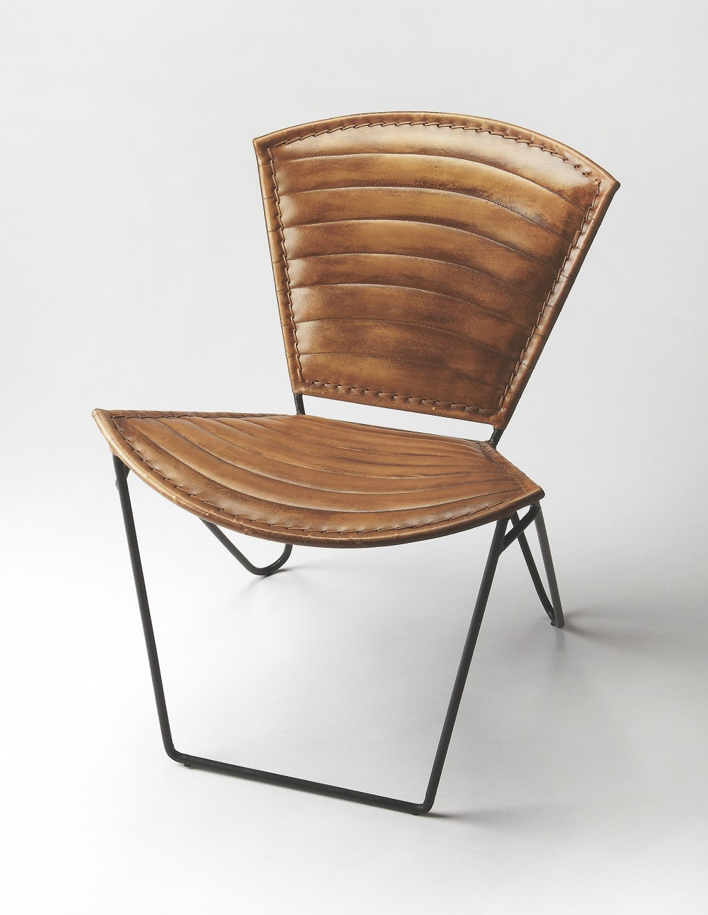 23" Brown Faux Leather Striped Side Chair