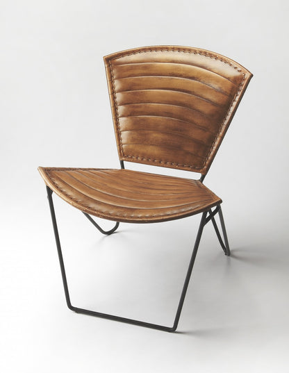 23" Brown Faux Leather Striped Side Chair