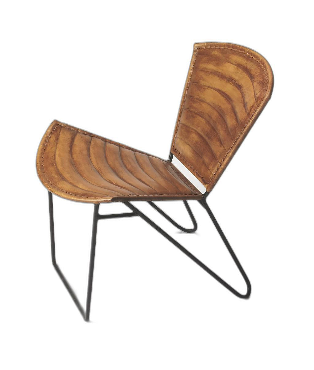 23" Brown Faux Leather Striped Side Chair