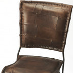 16" Brown Faux Leather Patchwork Side Chair