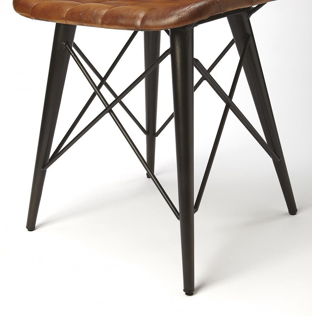 18" Brown Faux Leather Checkered Tufted Side Chair
