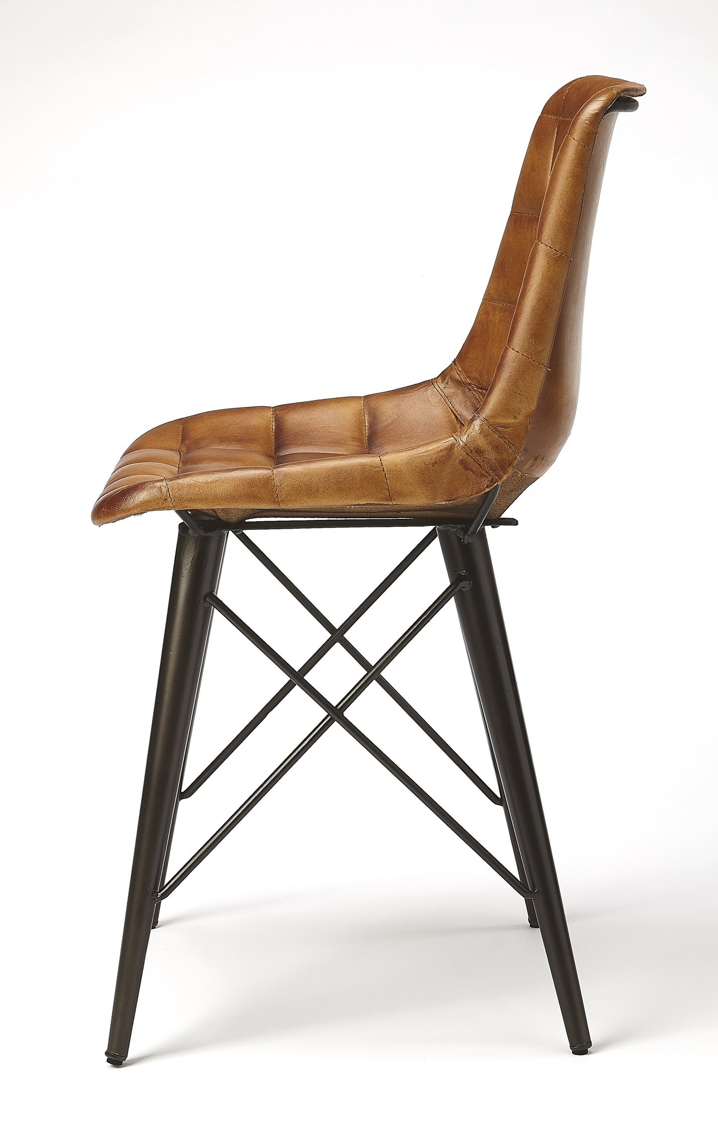 18" Brown Faux Leather Checkered Tufted Side Chair
