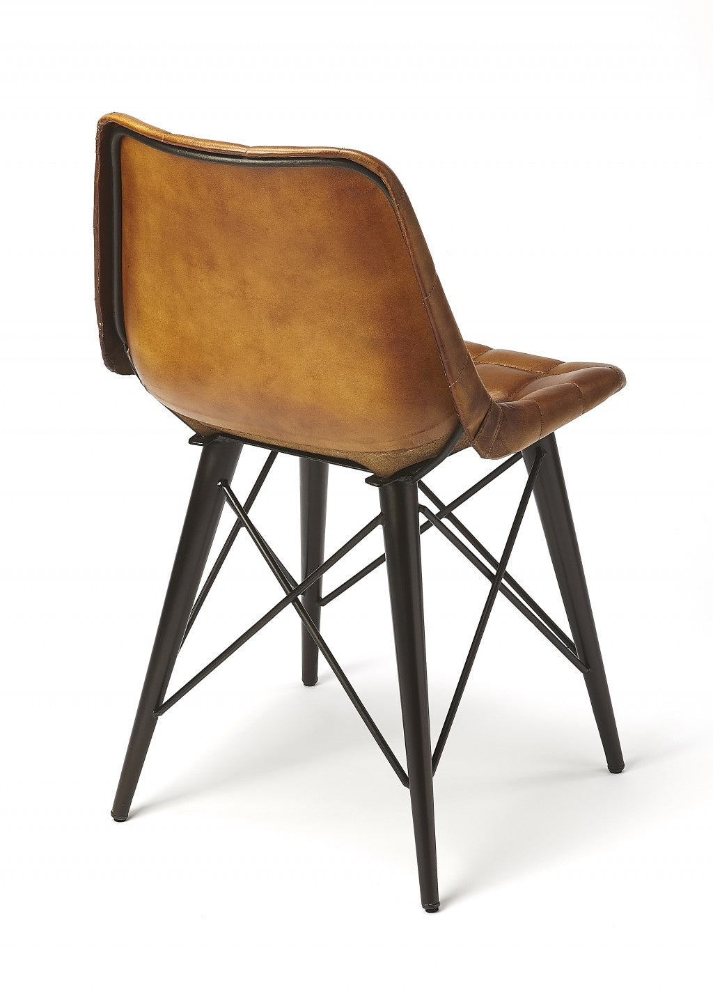 18" Brown Faux Leather Checkered Tufted Side Chair