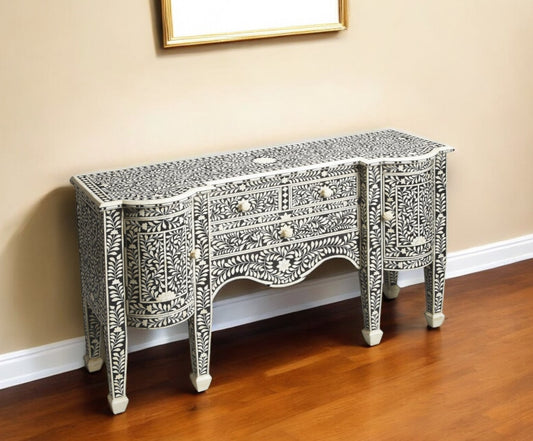 57" Black Wood Three Drawer Sideboard with Two Doors