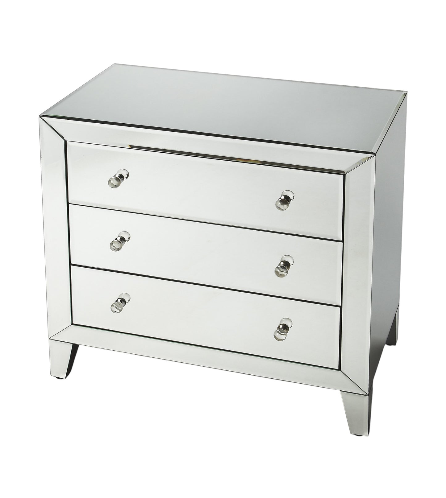 30" Clear Glass Three Drawer Chest