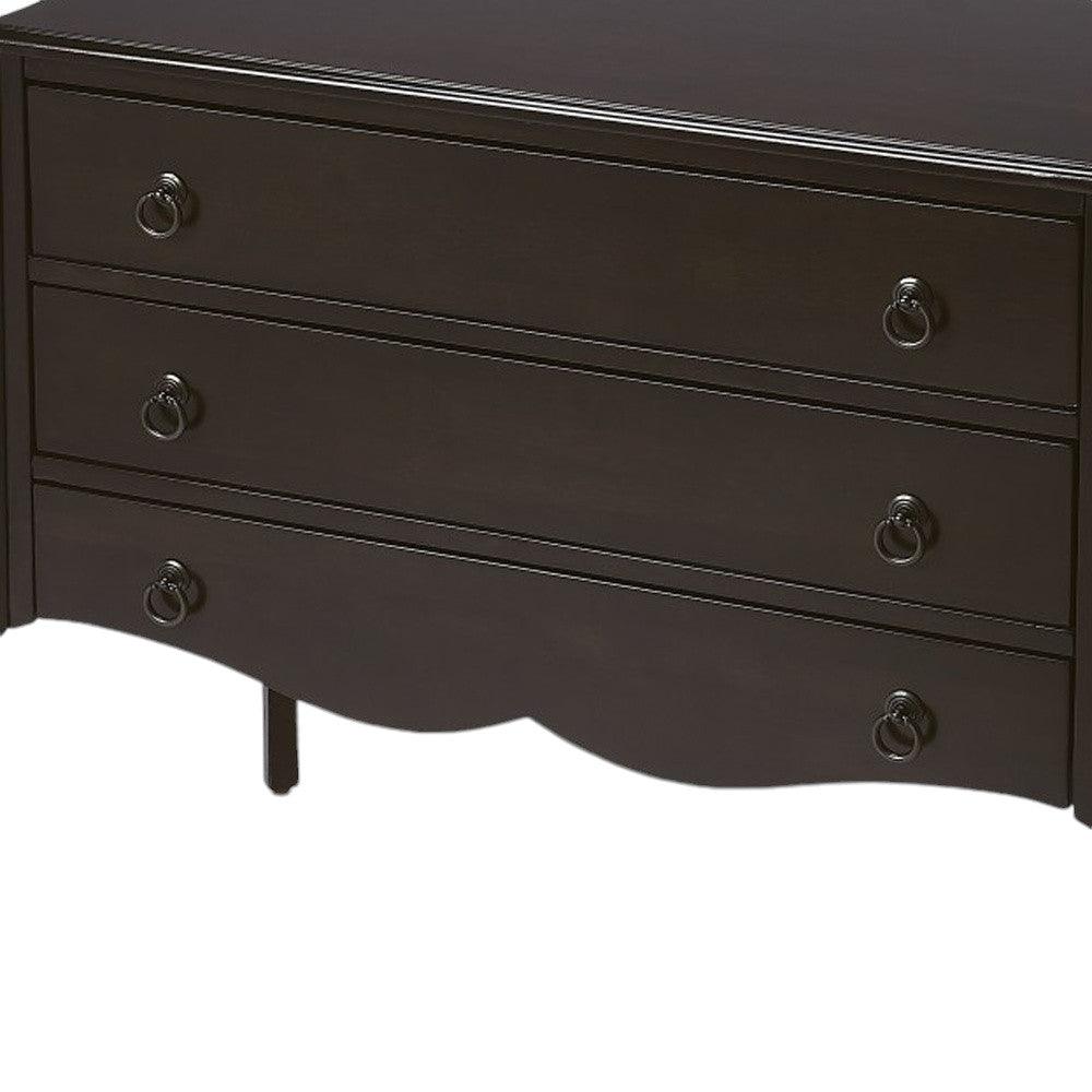 34" Dark Brown Solid Wood Three Drawer Dresser