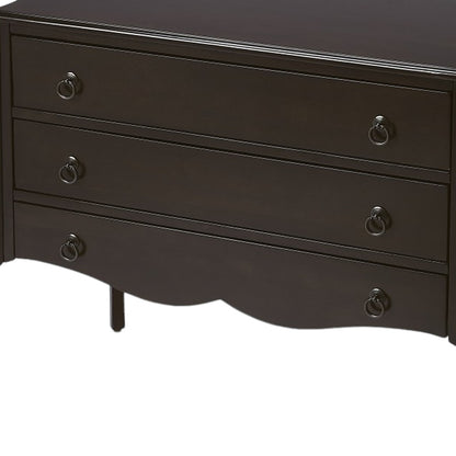 34" Dark Brown Solid Wood Three Drawer Dresser
