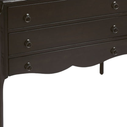 34" Dark Brown Solid Wood Three Drawer Dresser