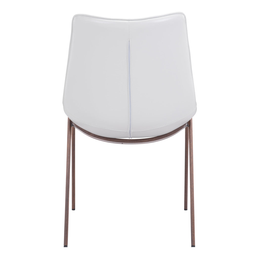 Set of Two White and Brown Upholstered Faux Leather Dining Side Chairs