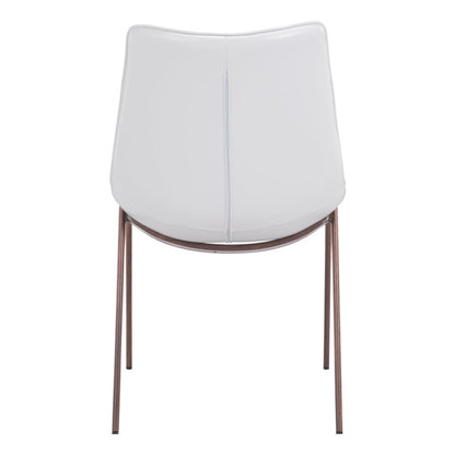 Set of Two White and Brown Upholstered Faux Leather Dining Side Chairs