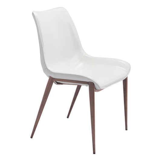 Set of Two White and Brown Upholstered Faux Leather Dining Side Chairs