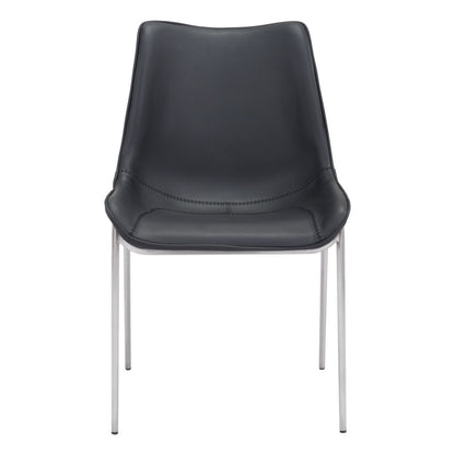 Set of Two Black and Silver Upholstered Faux Leather Dining Side Chairs