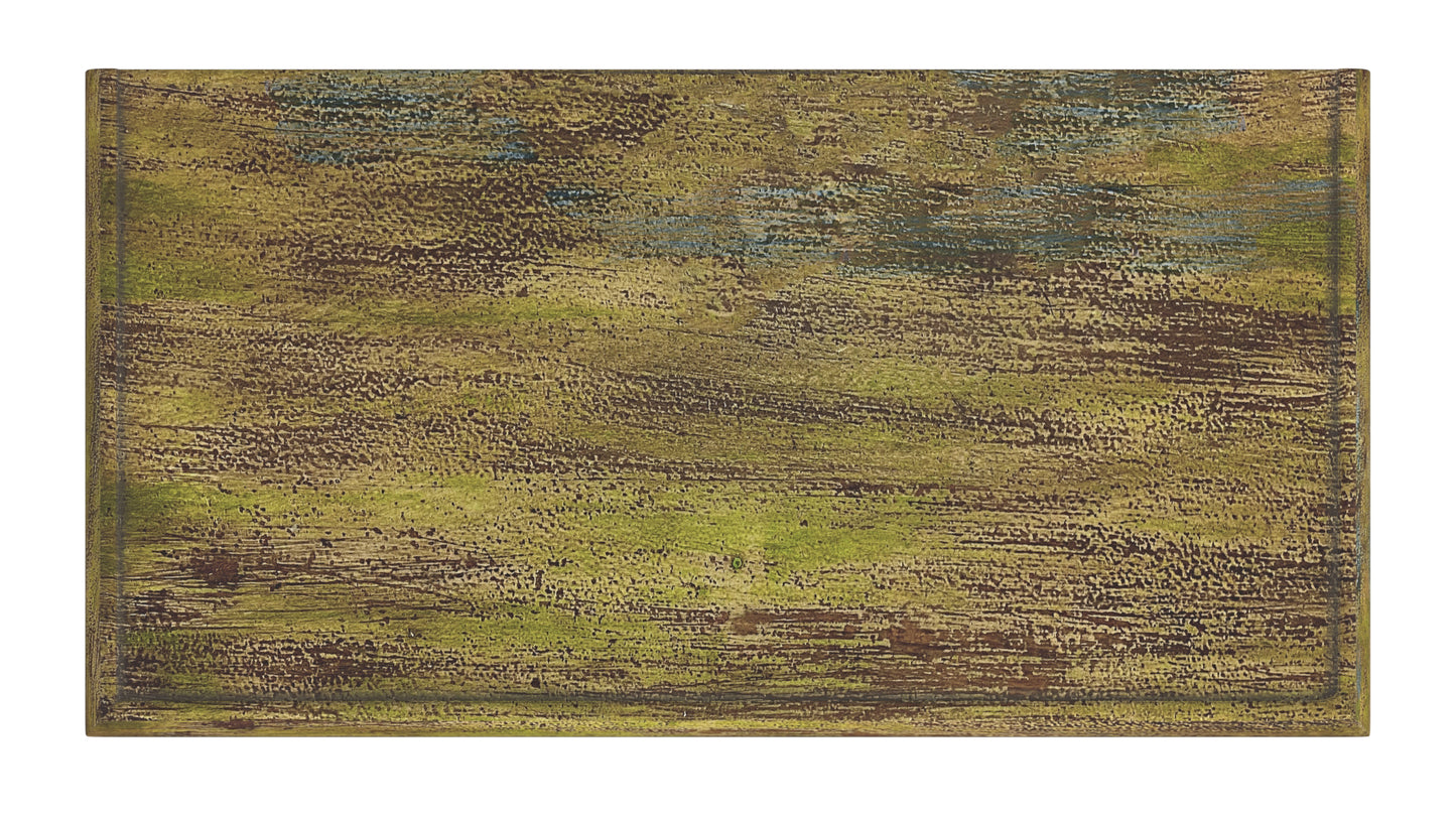 33" Brown and Green Wood Distressed Coffee Table
