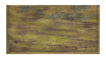33" Brown and Green Wood Distressed Coffee Table