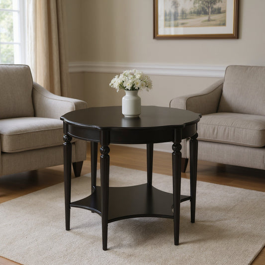 28" Brown Wood Round Coffee Table With Shelf